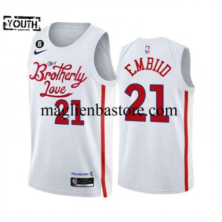 Maglia NBA Philadelphia 76ers JOEL EMBIID 21 Nike 2022-2023 City Edition Bianco Swingman - Bambino